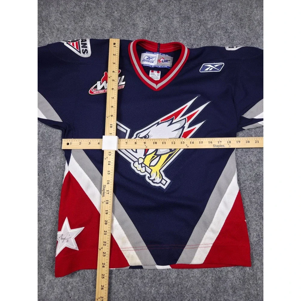Vintage Tricities Americans WHL Hockey Jersey Youth L/XL Reebok Navy Blue Signed